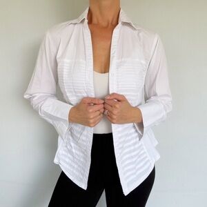 Patchington white textured front knit side panel button down dress shirt medium